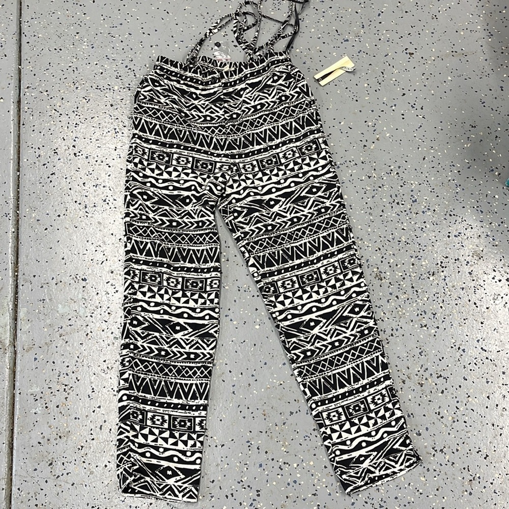 NWT Fifty Street Aztec Print Black and White Pants with Straps Large